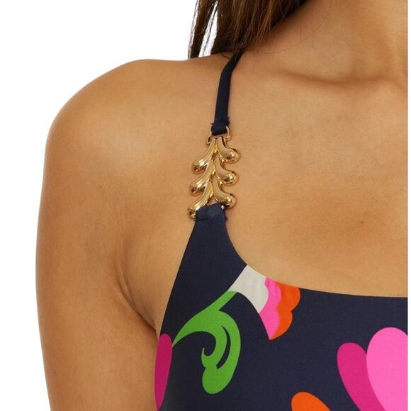 NWT! Trina Turk Poolside Swirl One Piece Gold Accents Swimsuit - Size 6 - Picture 3 of 10